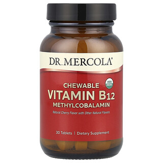 Dr. Mercola, Rágható B12-vitamin, metilkobalamin, természetes cseresznye, 30 tabletta
