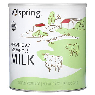 Dr. Mercola, Solspring®, Leche entera A2 orgánica en polvo, 495 g (17,4 oz)