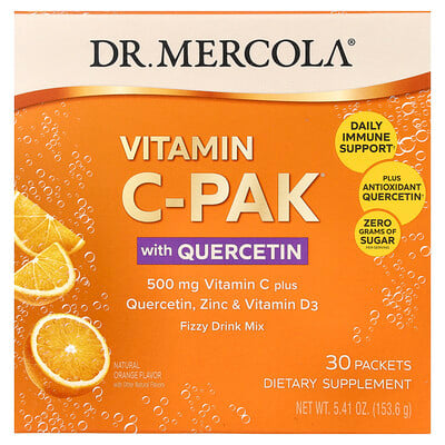 Product Image for Dr. Mercola, Vitamin C-PAK with Quercetin, Natural Orange, 30 Packets, 0.18 oz (5.12 g) Each