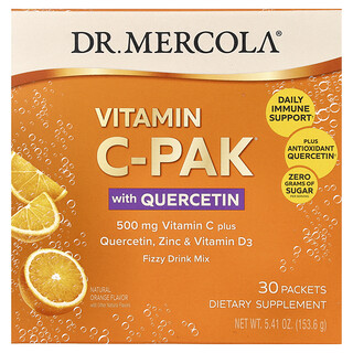 Dr. Mercola, Vitamina C-PAK con quercetina, Sabor natural a naranja, 30 sobres, 5,12 g (0,18 oz) cada uno