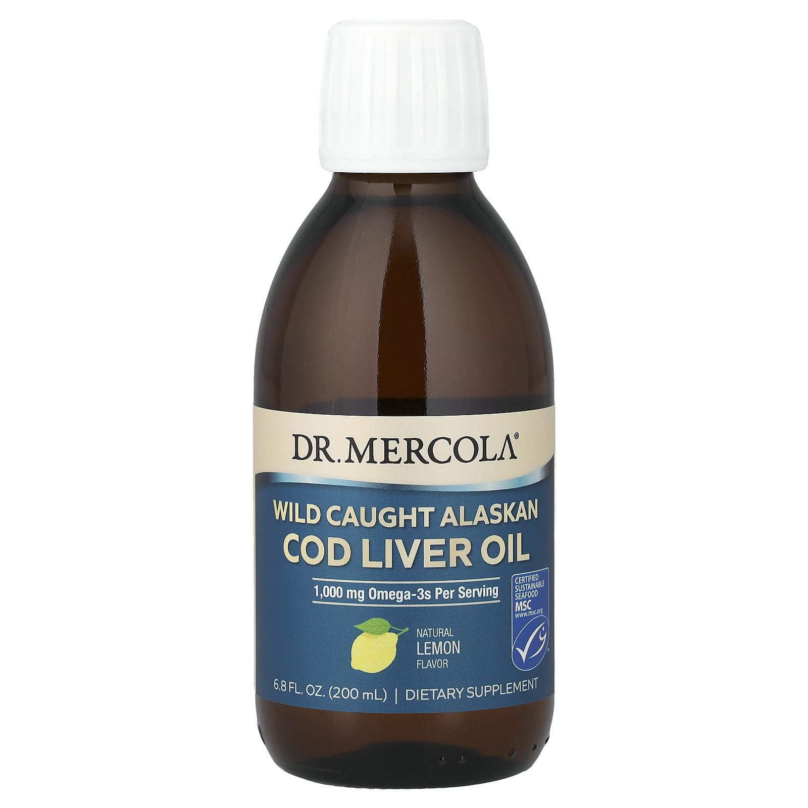 Dr. Mercola (닥터머콜라), 자연산 알래스카 대구 간유, 천연 레몬 맛, 200ml(6.8fl oz)