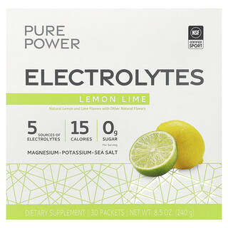 Dr. Mercola, Pure Power, electroliți, lămâie lămâie, 30 pachete, 0,28 oz (8 g) fiecare