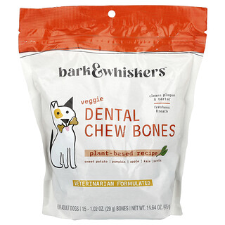 دكتور ميركولا‏, Bark & Whiskers ™ ، عظام مضغ الأسنان ، للكلاب البالغة ، الخضراوات ، 15 عظمة ، 1.02 أونصة (29 جم) لكل منها