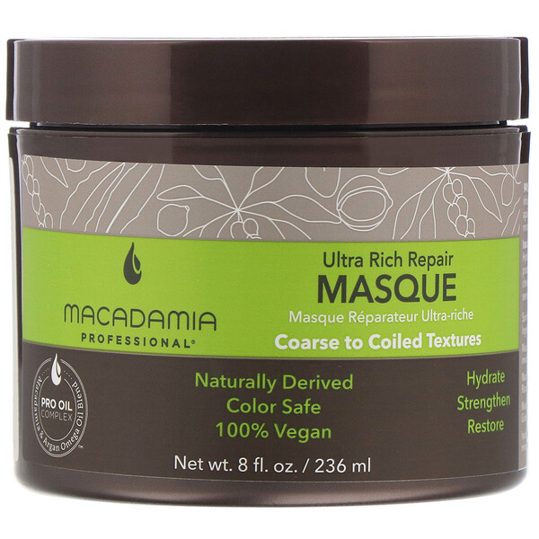 Macadamia Professional‏, מסכה עשירה לשיקום השיער, לשיער במרקם עבה עד מקורזל, 236 מ"ל (8 אונקיות נוזל)