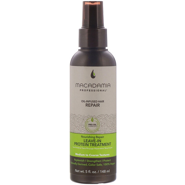 Macadamia Professional, بروتين علاجي لا يشطف لتغذية وإصلاح الشعر، يصلح لأنواع الشعر من المتوسط إلى خشن الملمس، 5 أونصة سائلة (148 مل)