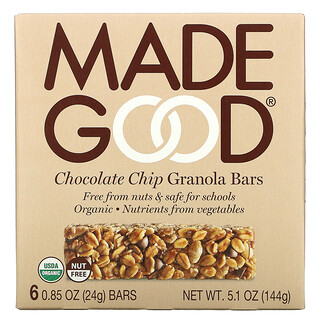 MadeGood, 格蘭諾拉麥片棒，巧克力碎，6 根，每根 0.85 盎司（24 克）