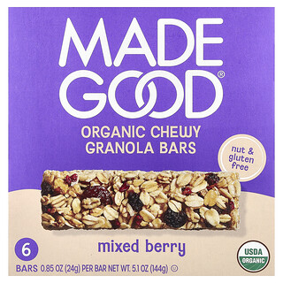MadeGood, Batoane granola, fructe de padure amestecate, 6 batoane, 0,85 oz (24 g) fiecare