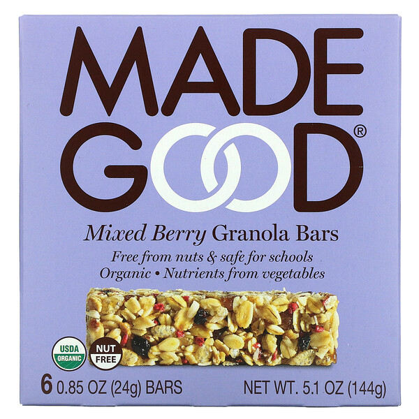 Granola Bars, Mixed Berry, 6 Bars, 0.85 oz (24 g) Each