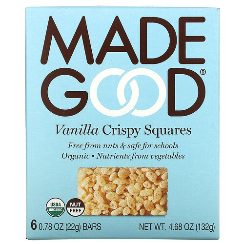 Madegood Crispy Squares, Vanilla, 6 Bars, 0.78 oz (22 g) Each