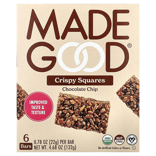 MadeGood, Patrate crocante, chipsuri de ciocolata, 6 batoane, 0,78 oz (22 g) fiecare