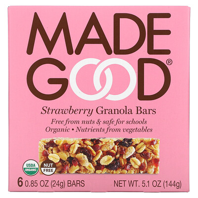 MadeGood Granola Bar, Strawberry, 6 Bars, 0.85 oz (24 g) Each