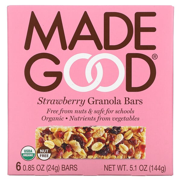 MadeGood, Granola Bar, Strawberry, 6 Bars, 0.85 oz (24 g) Each