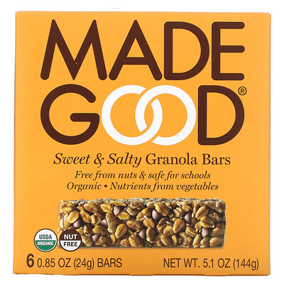 MadeGood Granola Bar, Sweet & Salty, 6 Bars, 0.85 oz (24 g) Each