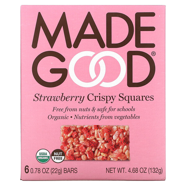 Crispy Squares, Strawberry, 6 Bars, 0.78 oz (22 g) Each