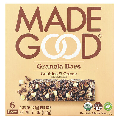 Product Image for MadeGood, Granola Bars, Cookies & Crème, 6 Bars, 0.85 oz (24 g) Each