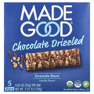 MadeGood, Barras de granola, Chocolate rociado, Vainilla, 5 barras, 24 g (0,85 oz) cada una