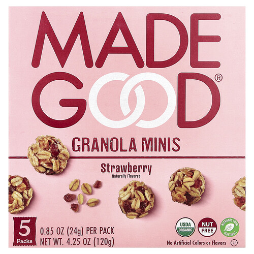 Madegood Granola Minis, Strawberry, 5 Packets, 0.85 oz (24 g) Each