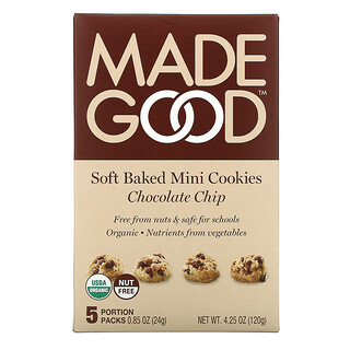 MadeGood, Soft Baked Mini Cookies, Chocolate Chip, 5 Portion Packs, 0.85 oz (24 g) Each