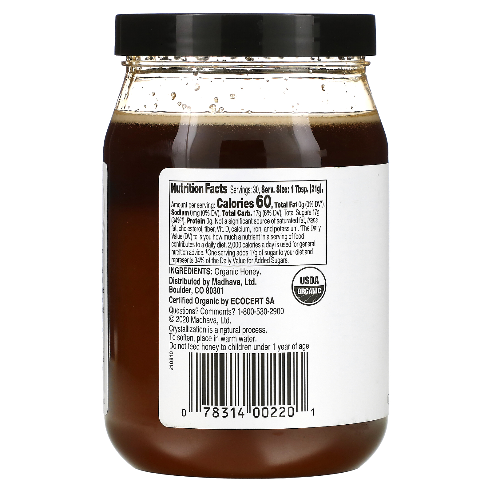 Madhava Natural Sweeteners, Clean & Simple, Organic Creamed Honey