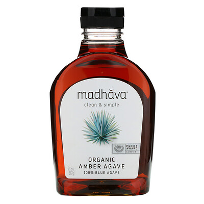 Madhava Natural Sweeteners Органический янтарный сироп из сырой голубой агавы, 23,5 унций (667 г)