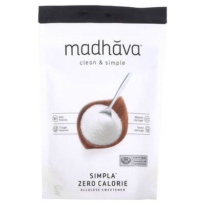 Madhava Natural Sweeteners Simpla, чистый и простой вкус, безкалорийный подсластитель на основе аллюлозы, 340г (12унций)