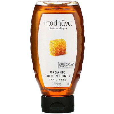 Madhava Natural Sweeteners Органический золотой мед, нефильтрованный, 454 г (16 унций)