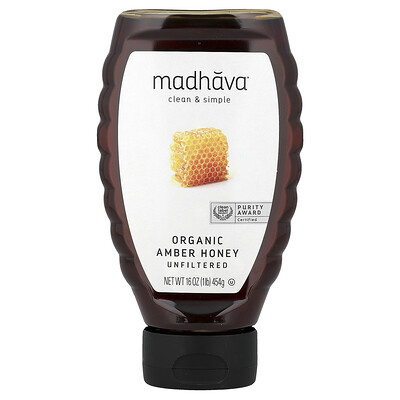 Madhava, Organic Amber Honey, Unfiltered, 16 oz (454 g)