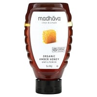 Madhava Natural Sweeteners,オーガニックアンバーハニー、無ろ過、454g（16オンス）