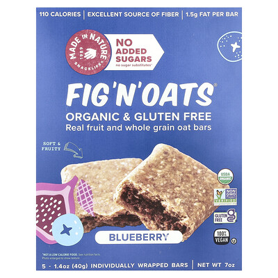 Made in Nature, Fig 'N' Oats®, Arándano azul, 5 barritas en envoltorios individuales, 40 g (1,4 oz) cada una