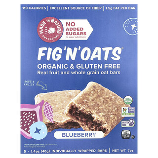 Made in Nature, Fig 'N' Oats®, Arándano azul, 5 barritas en envoltorios individuales, 40 g (1,4 oz) cada una