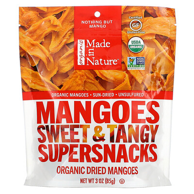 Made in Nature Органические сушеные манго, сладкая и пряная суперзакуска, 85 г (3 унции)