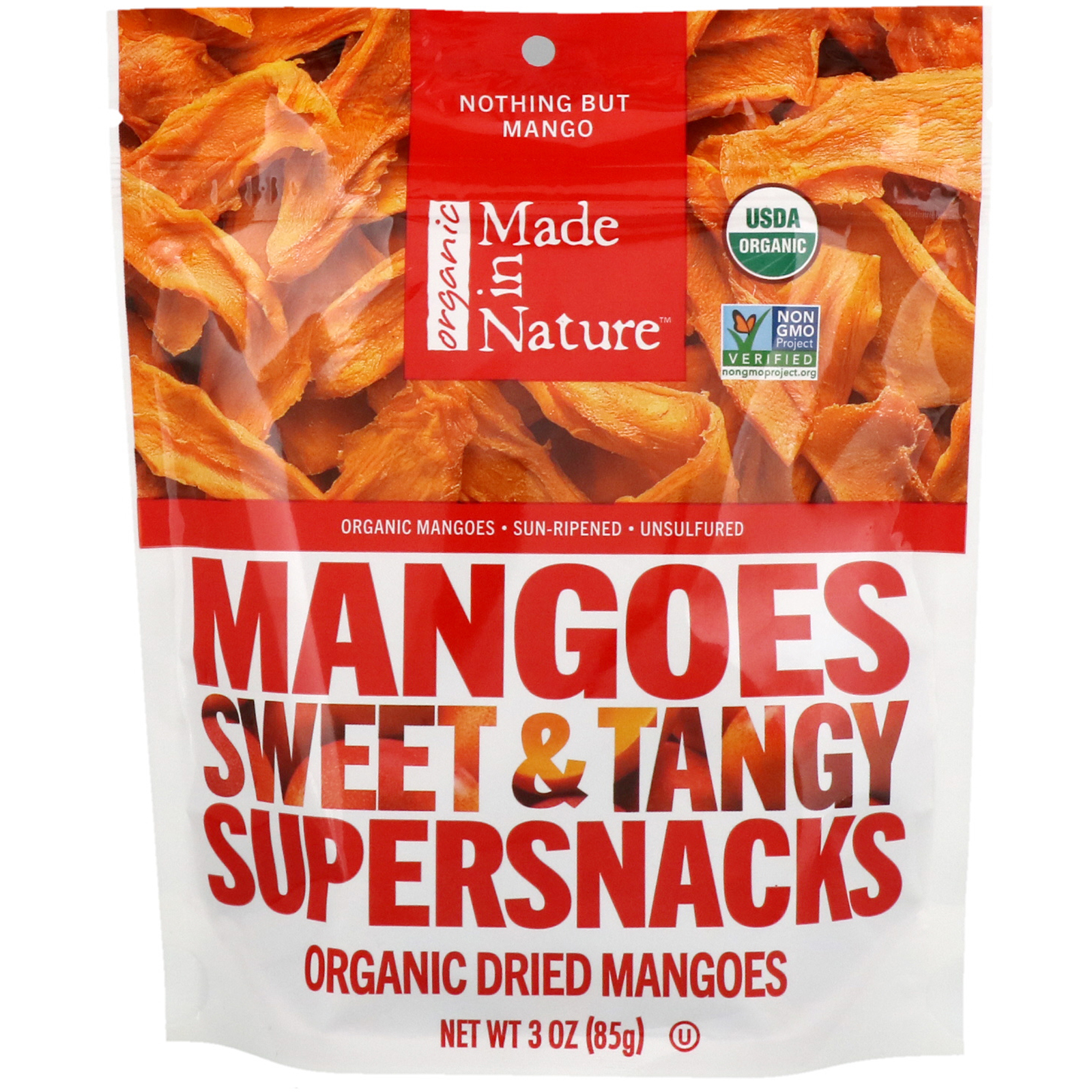 Made in Nature, Organic Dried Mangoes Sweet & Tangy Supersnacks, 3 oz