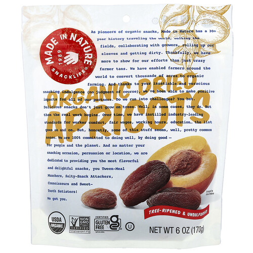 Made In Nature Organic Dried Apricots, Tree-Ripened & Unsulfured, 6 oz (170 g)