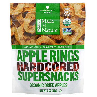 Made in Nature Органические яблочные кольца, Hardcored Supersnacks, 85 г