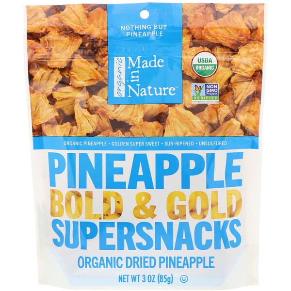 Organic Dried Pineapple, Bold & Gold Supersnacks, 3 oz (85 g)