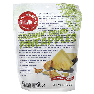 Made in Nature, Økologiske tørrede ananaser, solmodne, usvovlede, 213 g