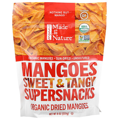 Made in Nature Органические сушеные плоды манго, сладкие и пикантные суперснеки, 227 г (8 унций)