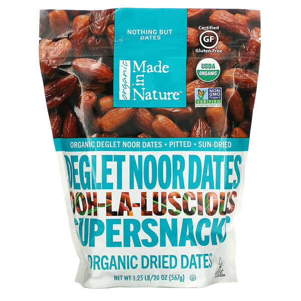 Made in Nature‏, Organic Dried Deglet Noor Dates, Ooh-La-Luscious Supernacks, 20 oz (567 g)