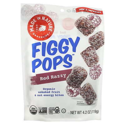 

Made in Nature Razzy Pops, суперснеки с красной малиной, 119 г (4,2 унции)