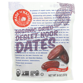 Made in Nature, Dátiles Deglet Noor orgánicos deshidratados, Sin hueso y deshidratados al sol, 227 g (8 oz)