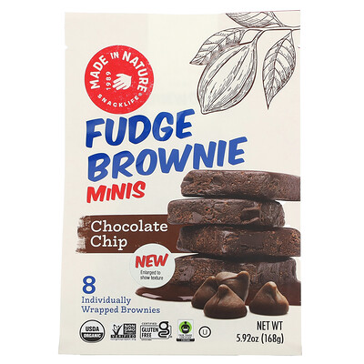 

Made in Nature Fudge Brownie Minis, шоколадная крошка, 8 пирожных, 168 г (5,92 унции)