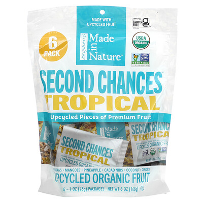

Made in Nature Second Chances Tropical, переработанные органические фрукты, 6 пакетиков по 28 г (1 унция)