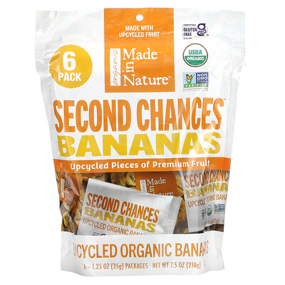 

Made in Nature Second Chances Bananas, переработанные органические бананы, 6 пакетиков по 35 г (1,25 унции)