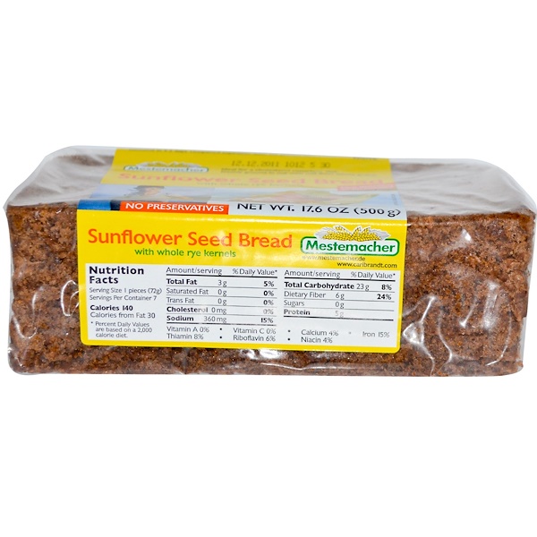 Mestemacher, 全粒ライ麦の穀粒入りのひまわりの種のパン, 500 g
