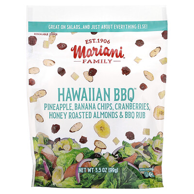 

Mariani Dried Fruit, Hawaiian BBQ, Pineapple, Banana Chips, Cranberries, Honey Roasted Almonds & BBQ Rub, 3.5 oz (99 g)