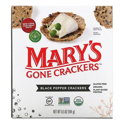 Mary's Gone Crackers Крекеры с черным перцем, 184 г (6, 5 унции)  - купить со скидкой
