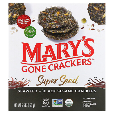 Marys Gone Crackers SuperSeed, зерновые крекеры, водоросли и черный кунжут, 155г (5,5унции)