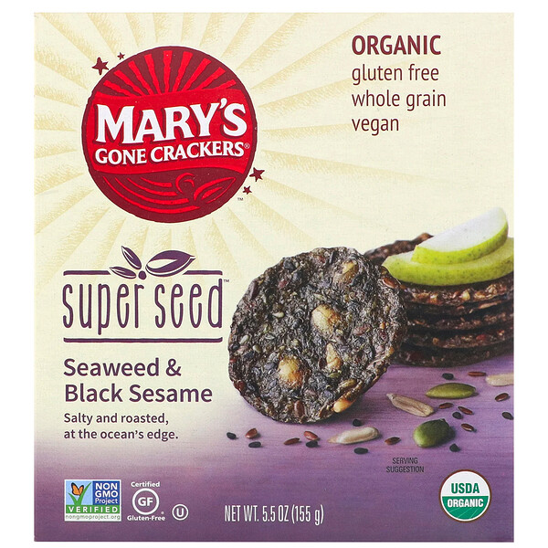 Mary's Gone Crackers‏, קרקרים מסדרת Super Seed‏, אצות ושומשום שחור, 155 גרם (5.5 אונקיות)