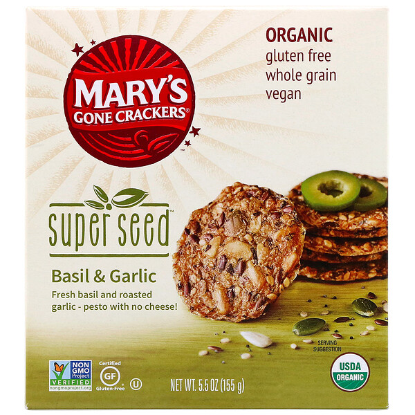 Mary's Gone Crackers‏, Super Seed Crackers, Basil & Garlic, 5.5 oz (155 g)