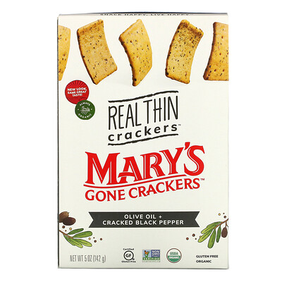 Mary's Gone Crackers Real Thin Crackers, Olive Oil + Cracked Black Pepper, 5 oz (142 g)